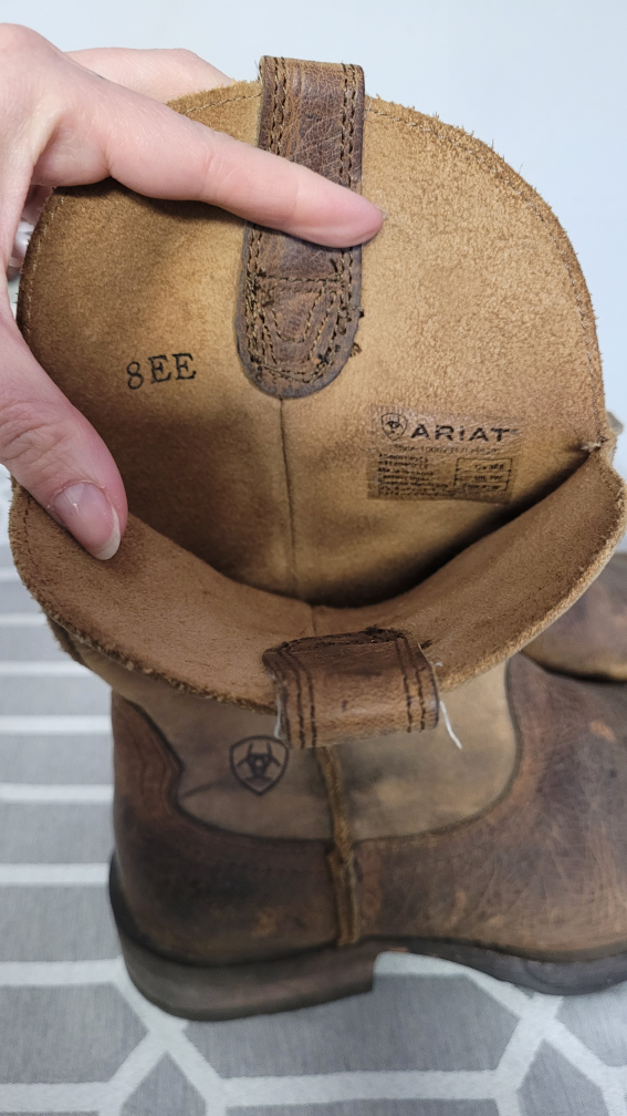 Ariat Brown Leather Square Toe Cowboy Boots Size 8 EE - photo 3