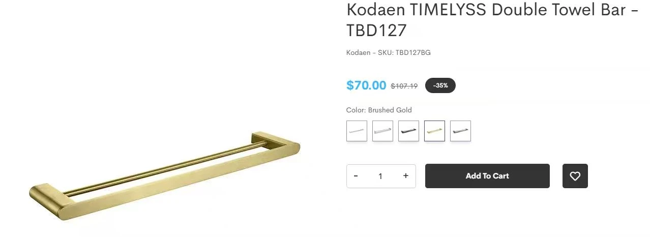 TEN TBD127BG Double Towel Bar - Brushed Gold