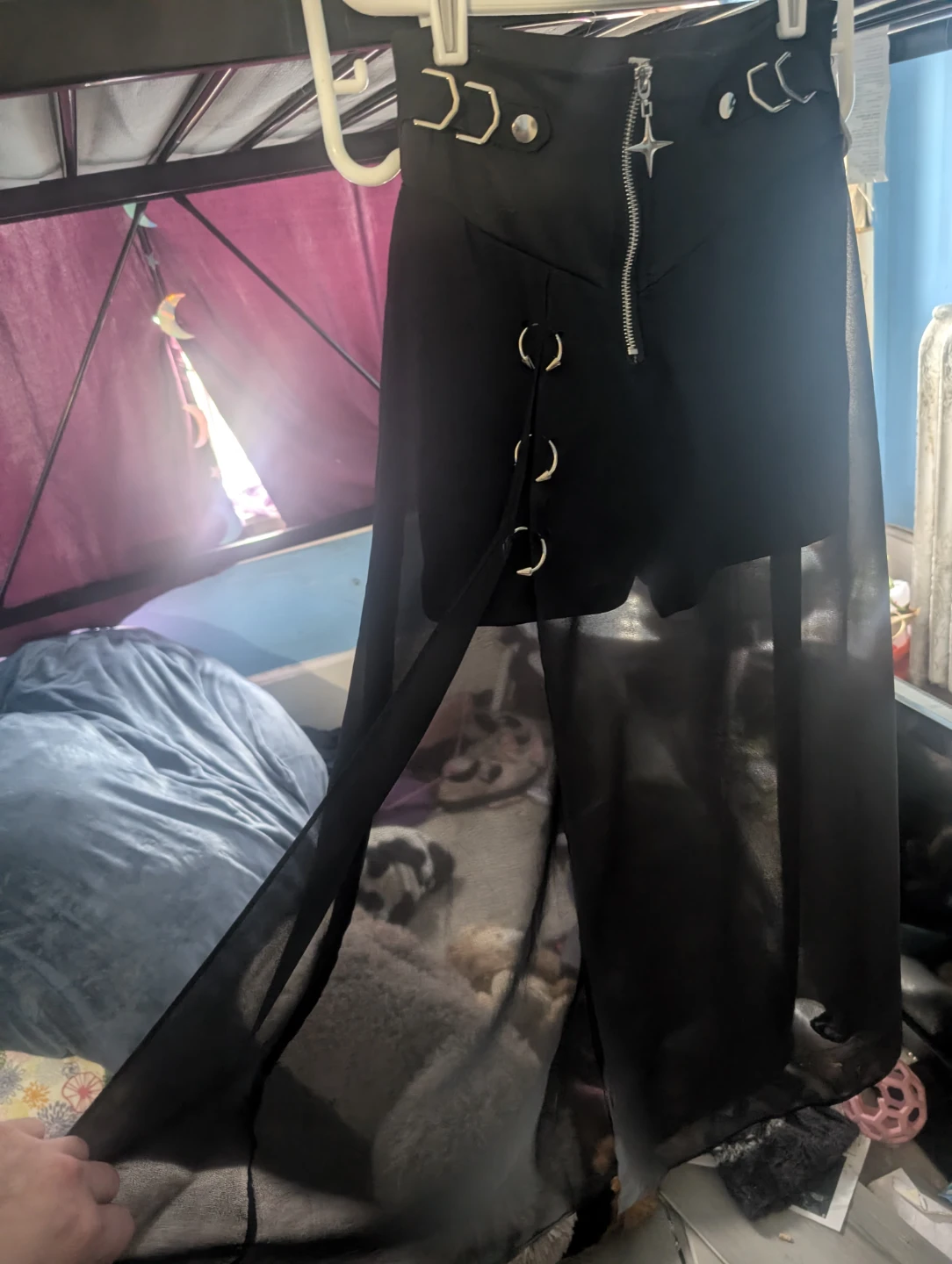 Black sheer maxi skirt with zipper and ring details - photo 2