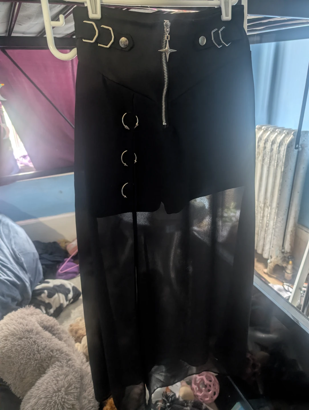 Black sheer maxi skirt with zipper and ring details - photo 4