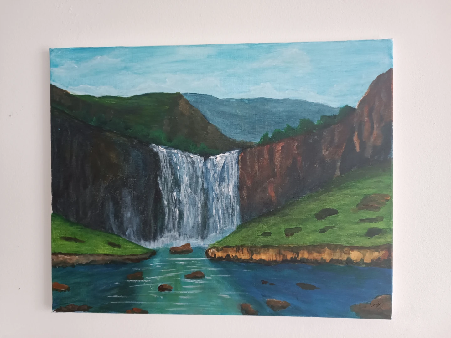 Original Painting of a Waterfall Landscape - photo 2