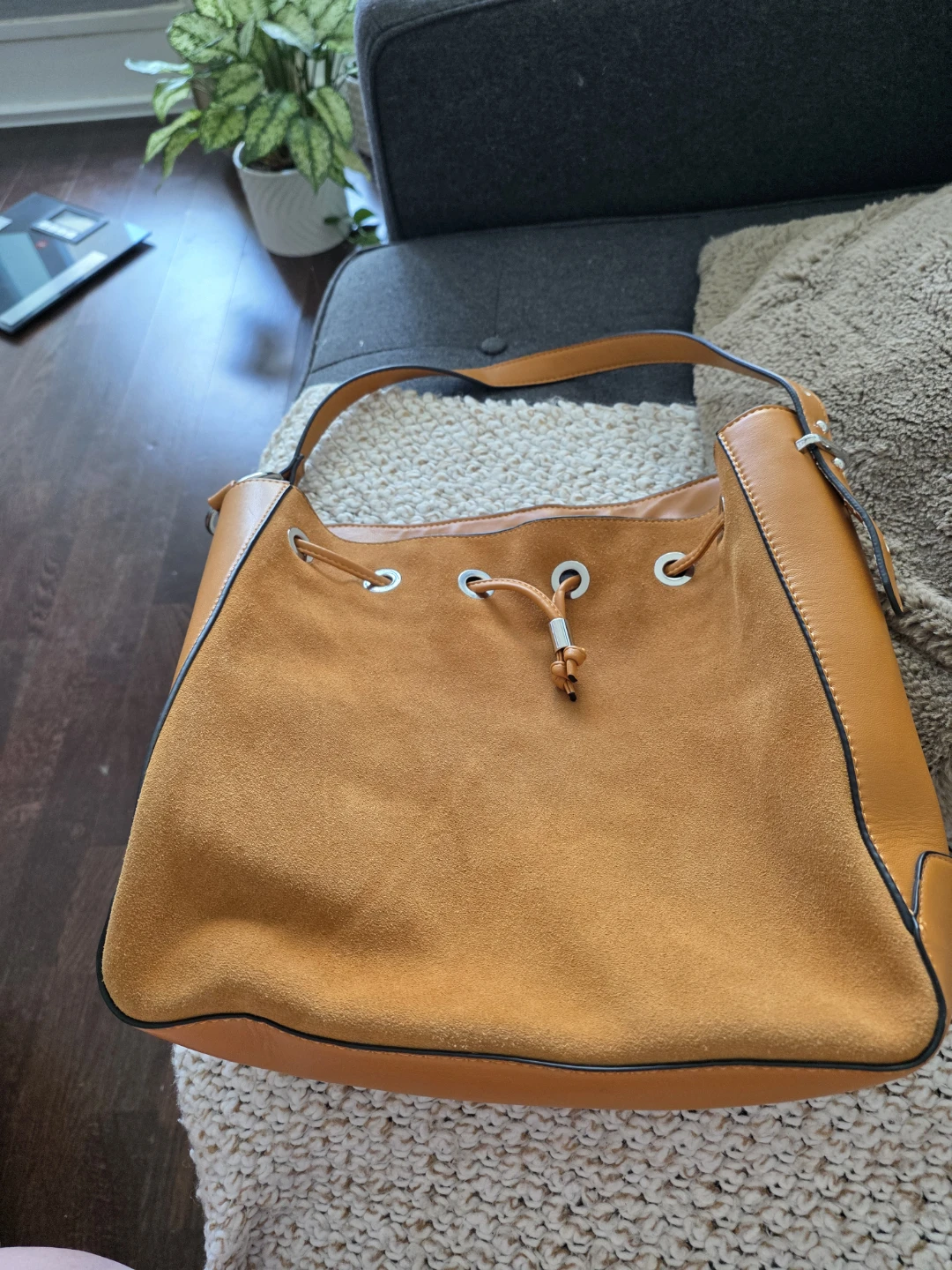 Zara Suede and Faux Leather Bucket Bag-