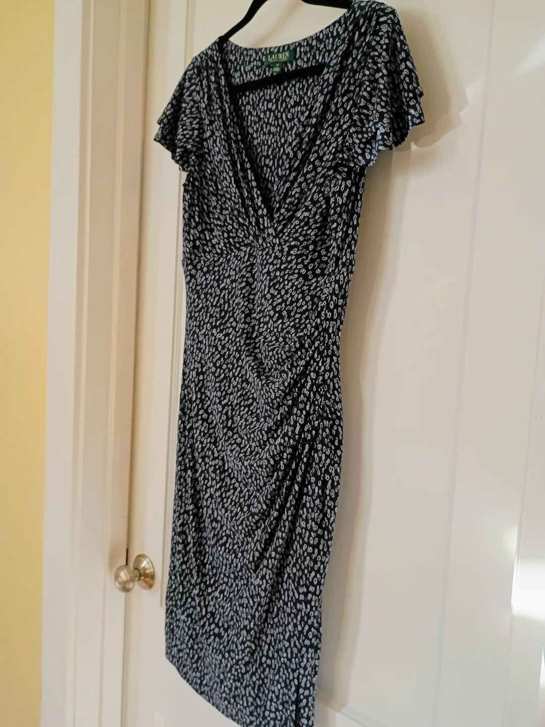Ralph Lauren Women's Navy & White Print Ruched Dress Size 12