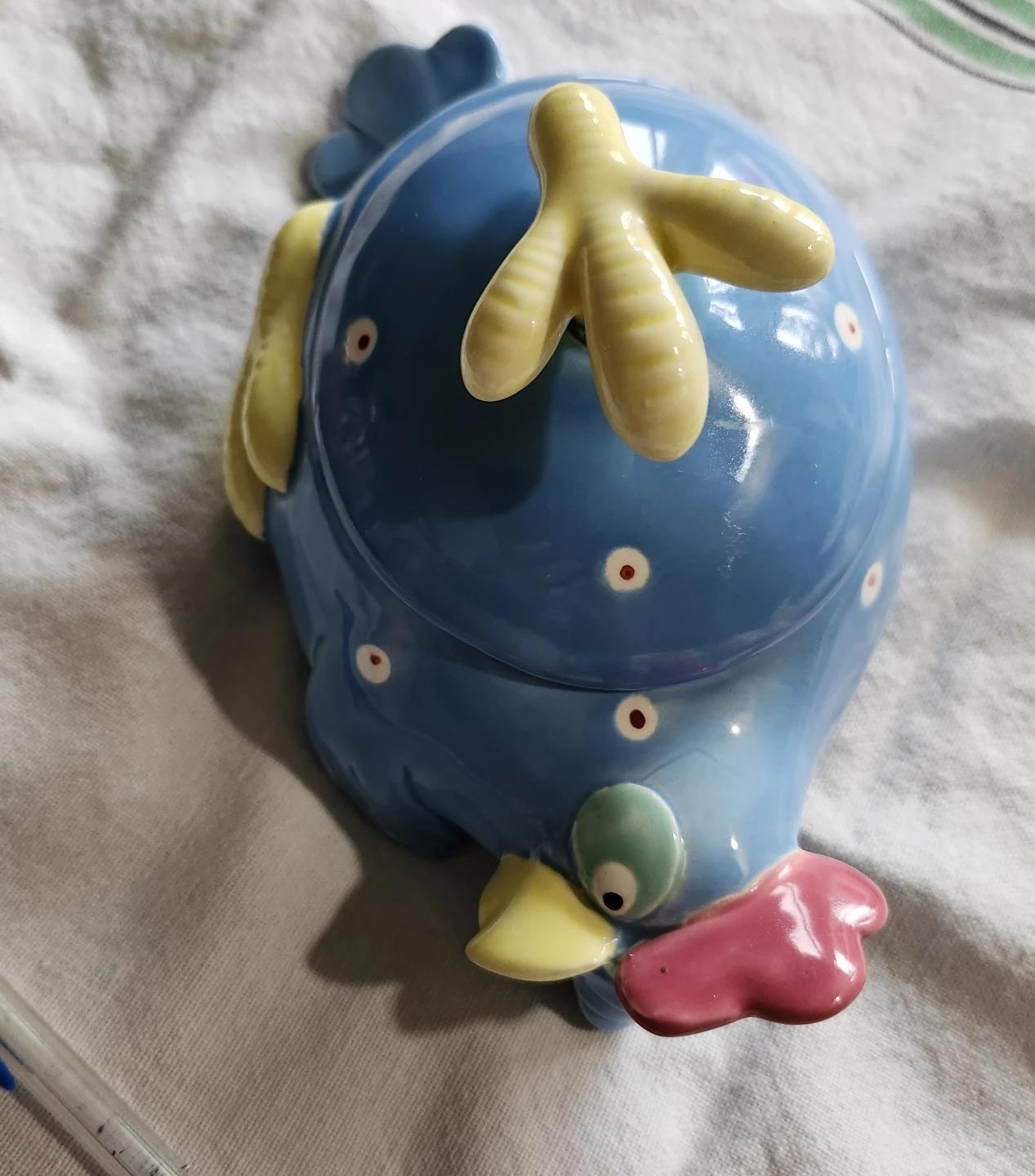 Ceramic Blue Chicken Trinket Dish with Lid - 1985
