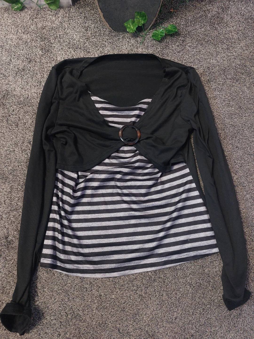 Fake layered strip shirt