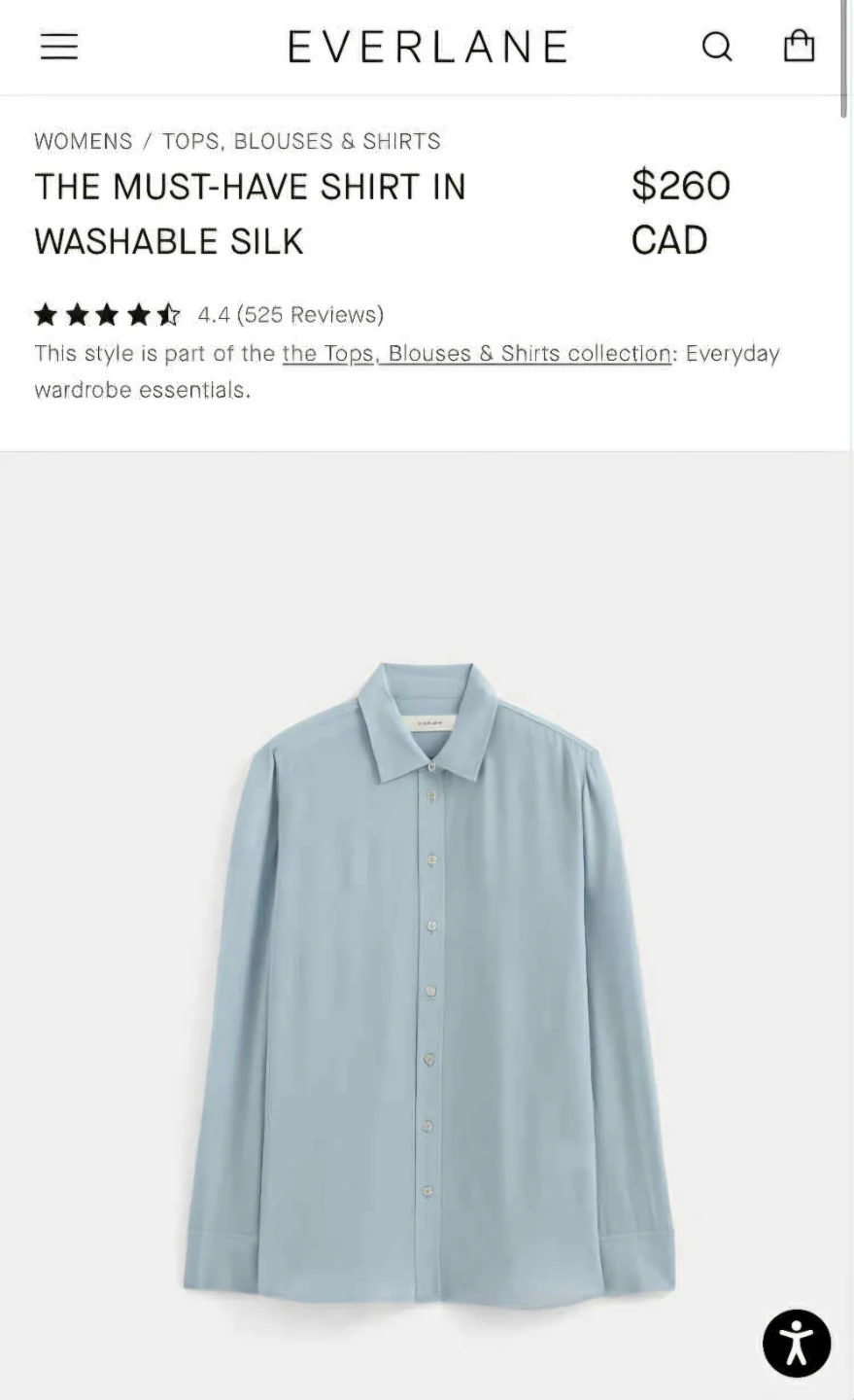 Everlane The Must-Have Shirt in Washable Silk (Soft Blue)