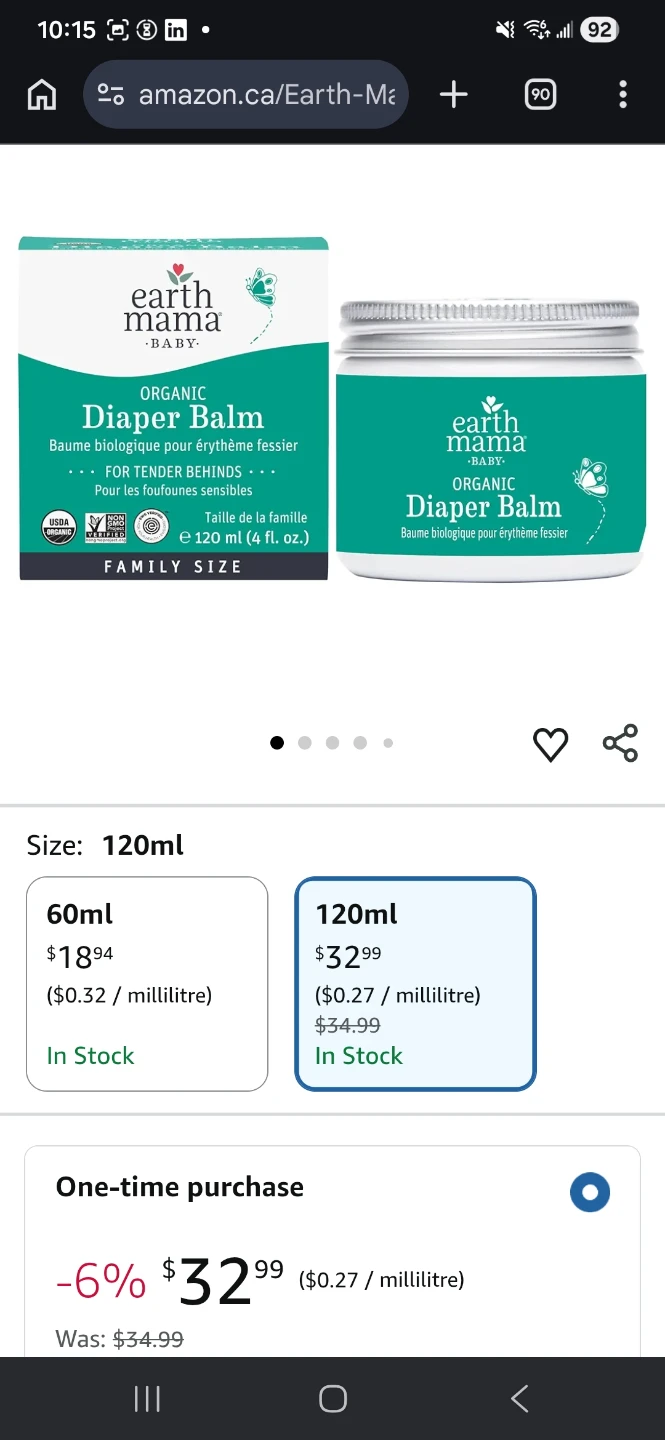 Earth Mama Organic Diaper Balm - big family size jar 4 oz 120ml - photo 2