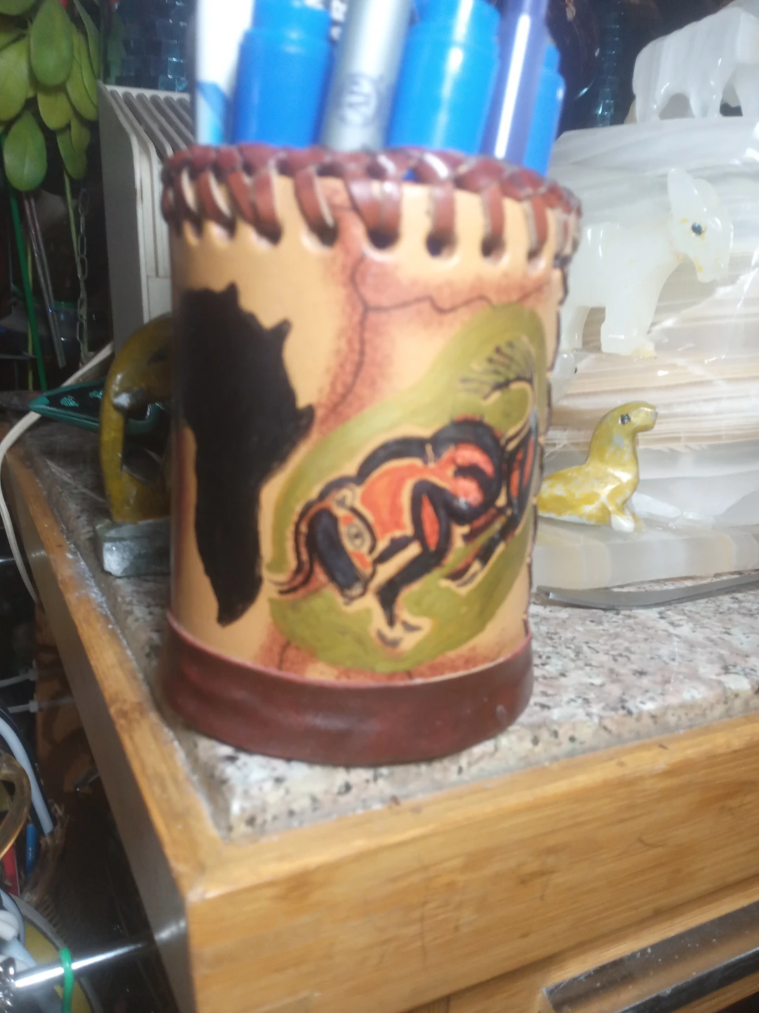 Hand-Painted Leather Pen/Pencil Holder - photo 2