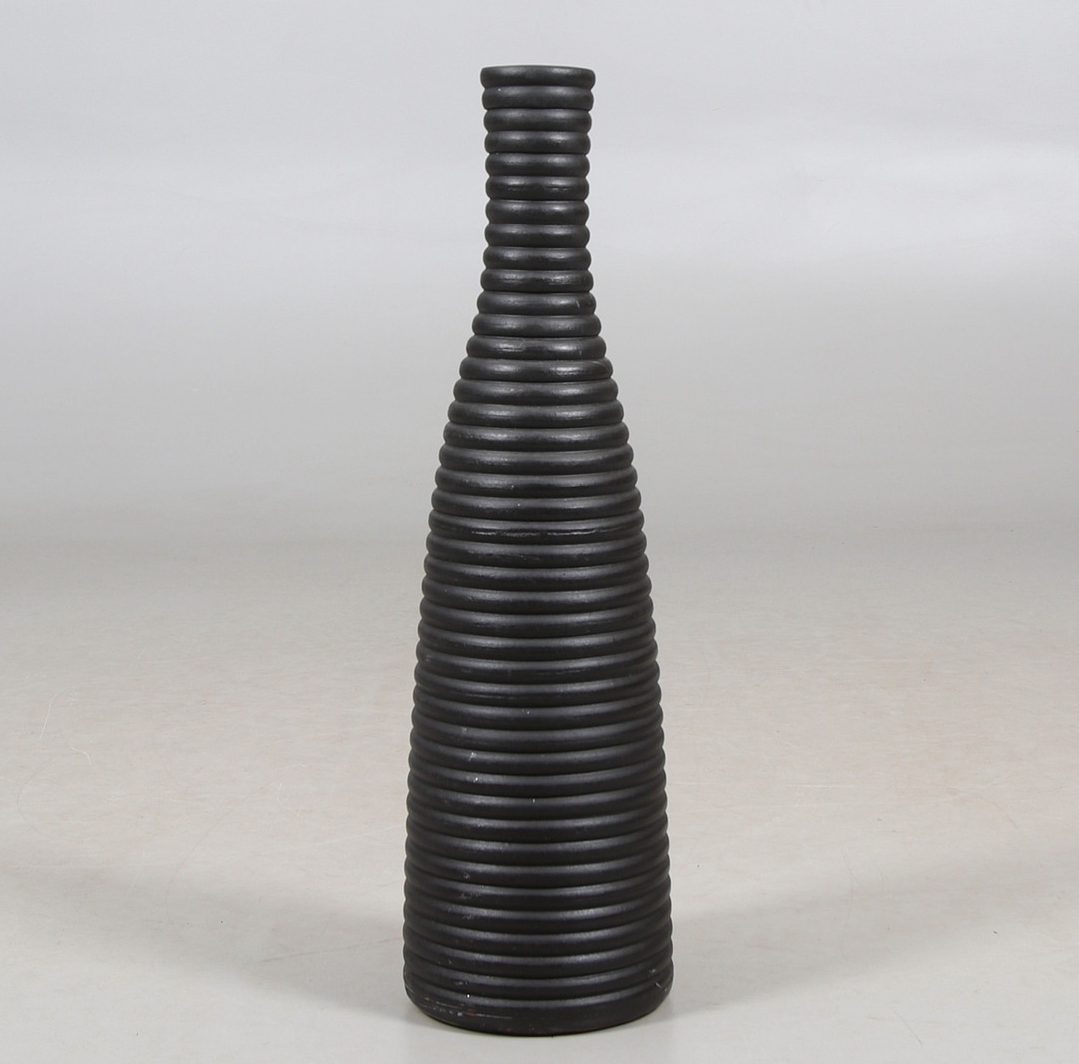 Tall Black Ribbed Vase