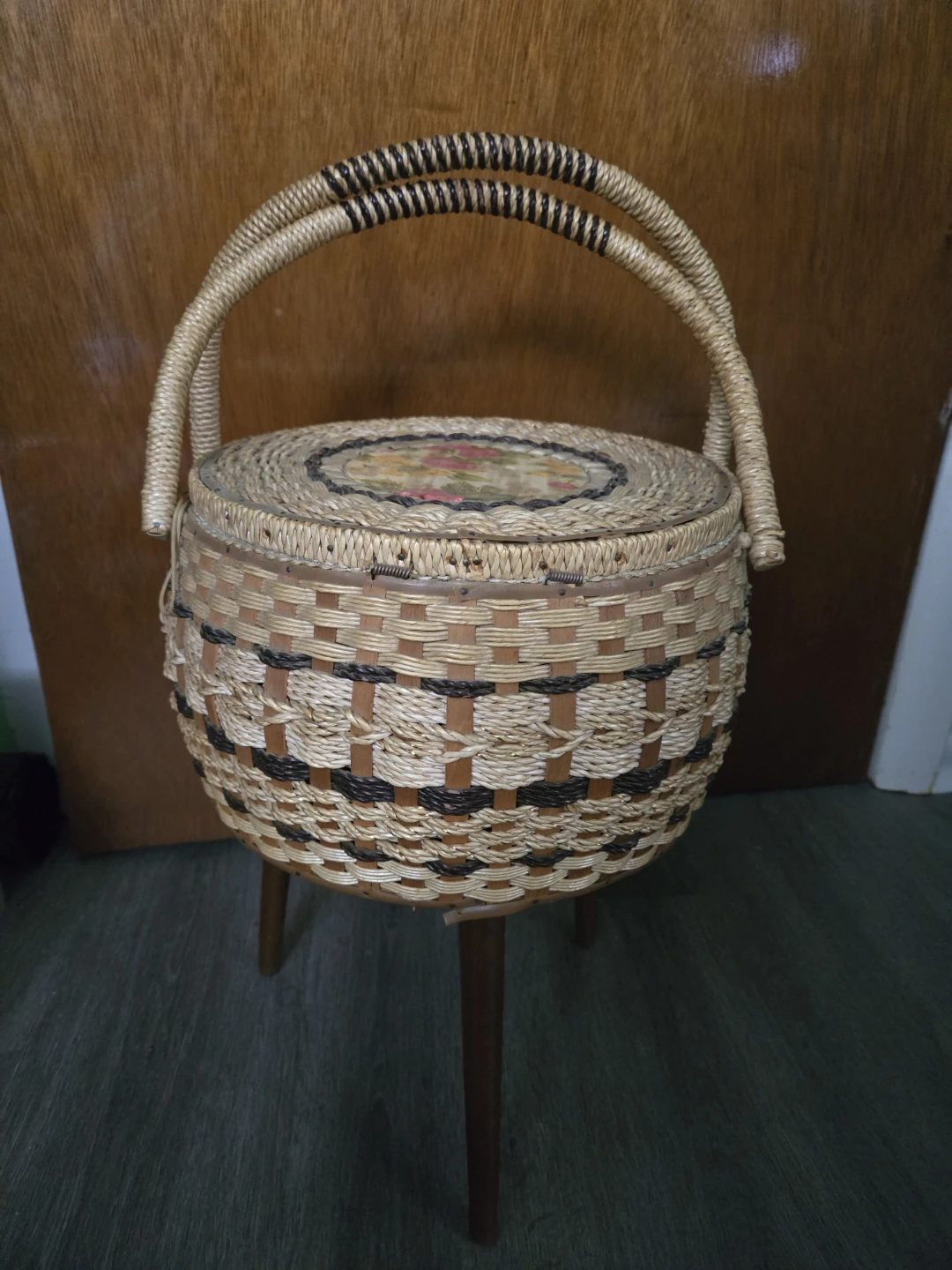 Vintage Woven Bamboo Sewing Basket