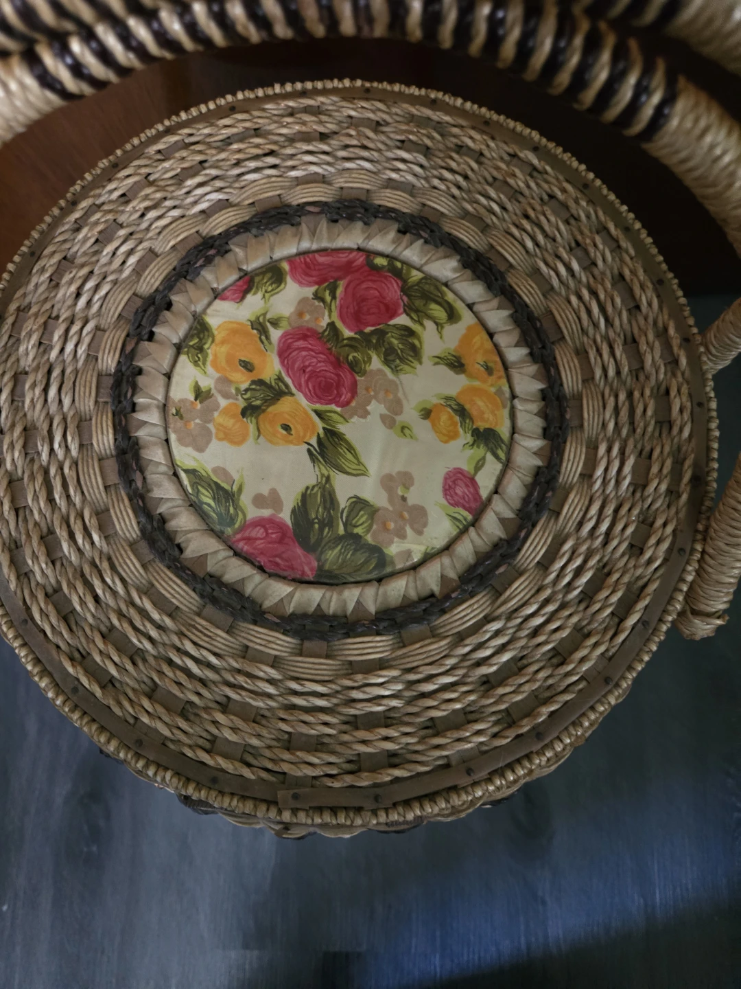 Vintage Woven Bamboo Sewing Basket - photo 2