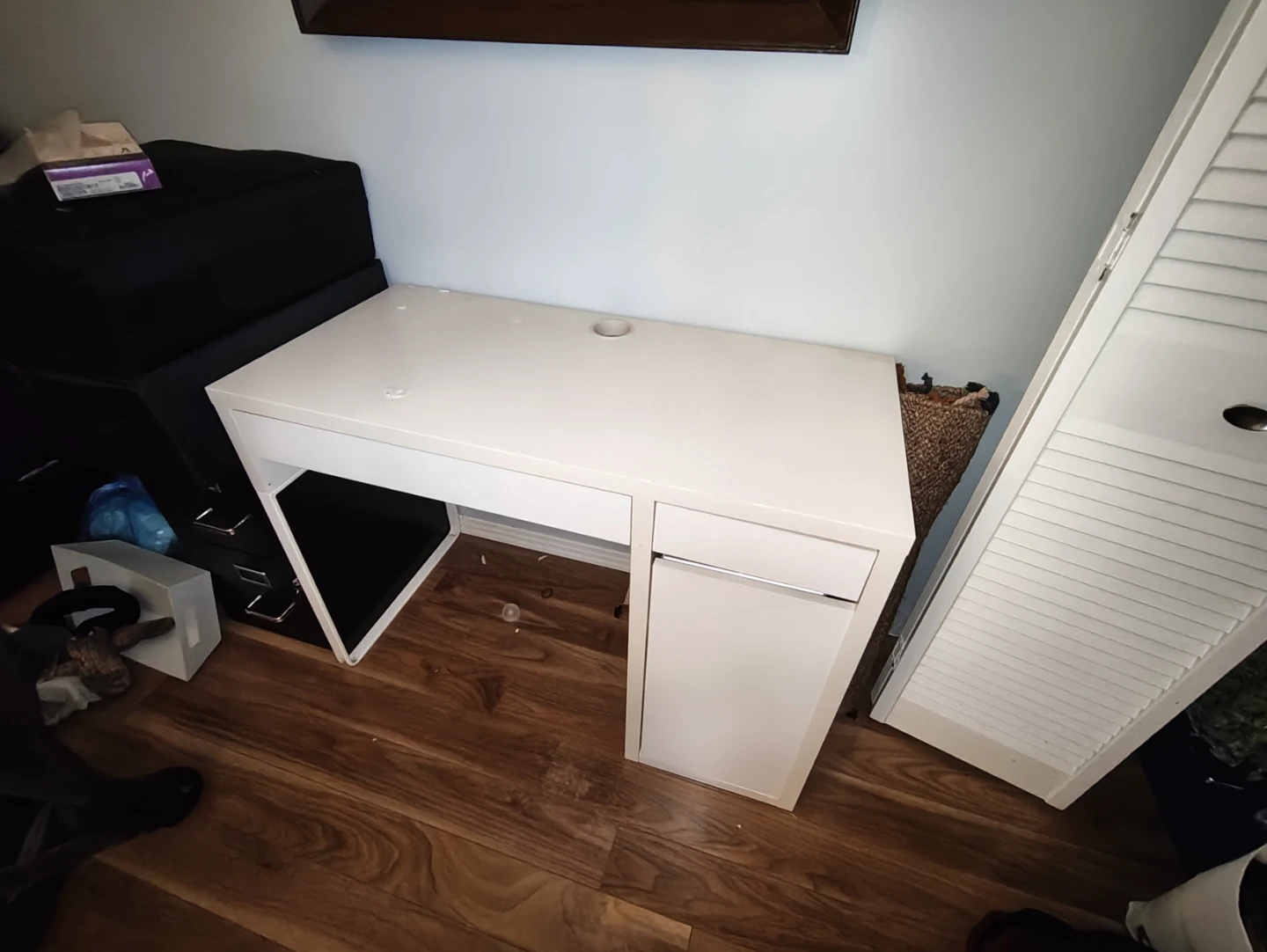 White Desk with Drawer and Cable Hole