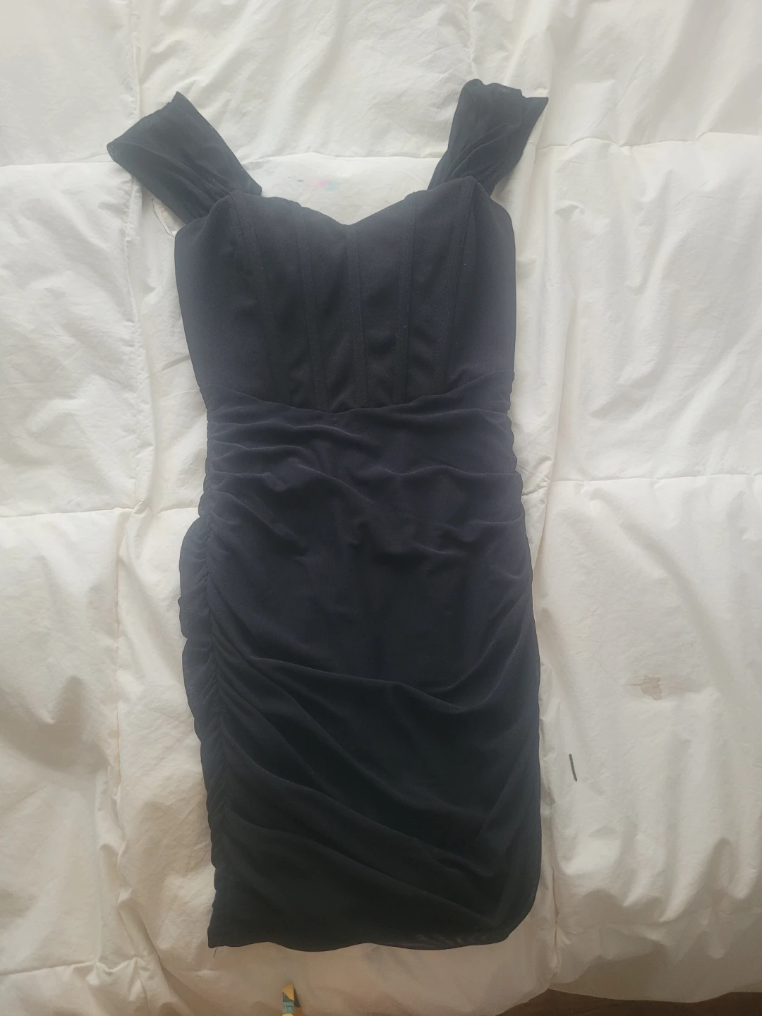 Black Off-the-Shoulder Ruched Dress