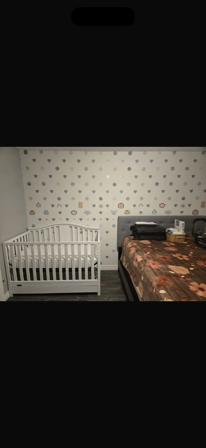 White Baby Crib with Mattress and Drawer