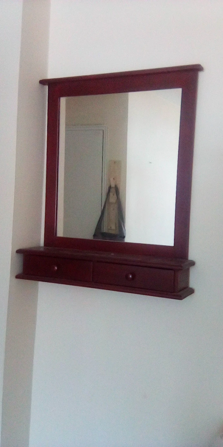 Wooden Wall Mirror with Two Drawers