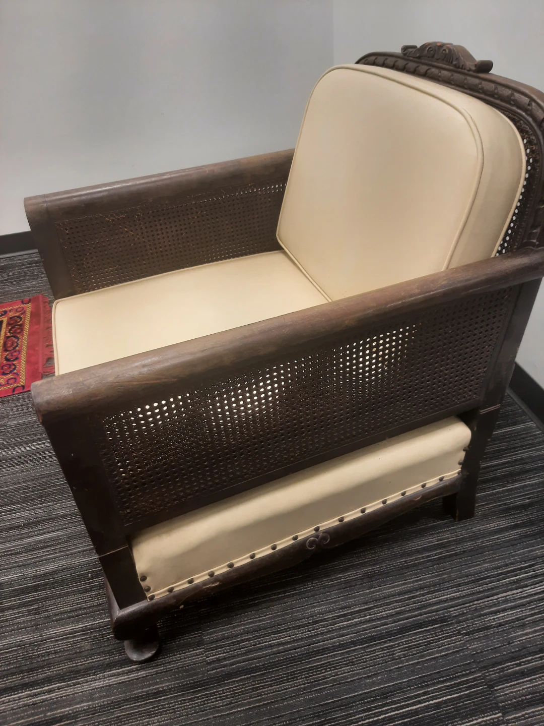 Vintage Cane Armchair with Cream Upholstery