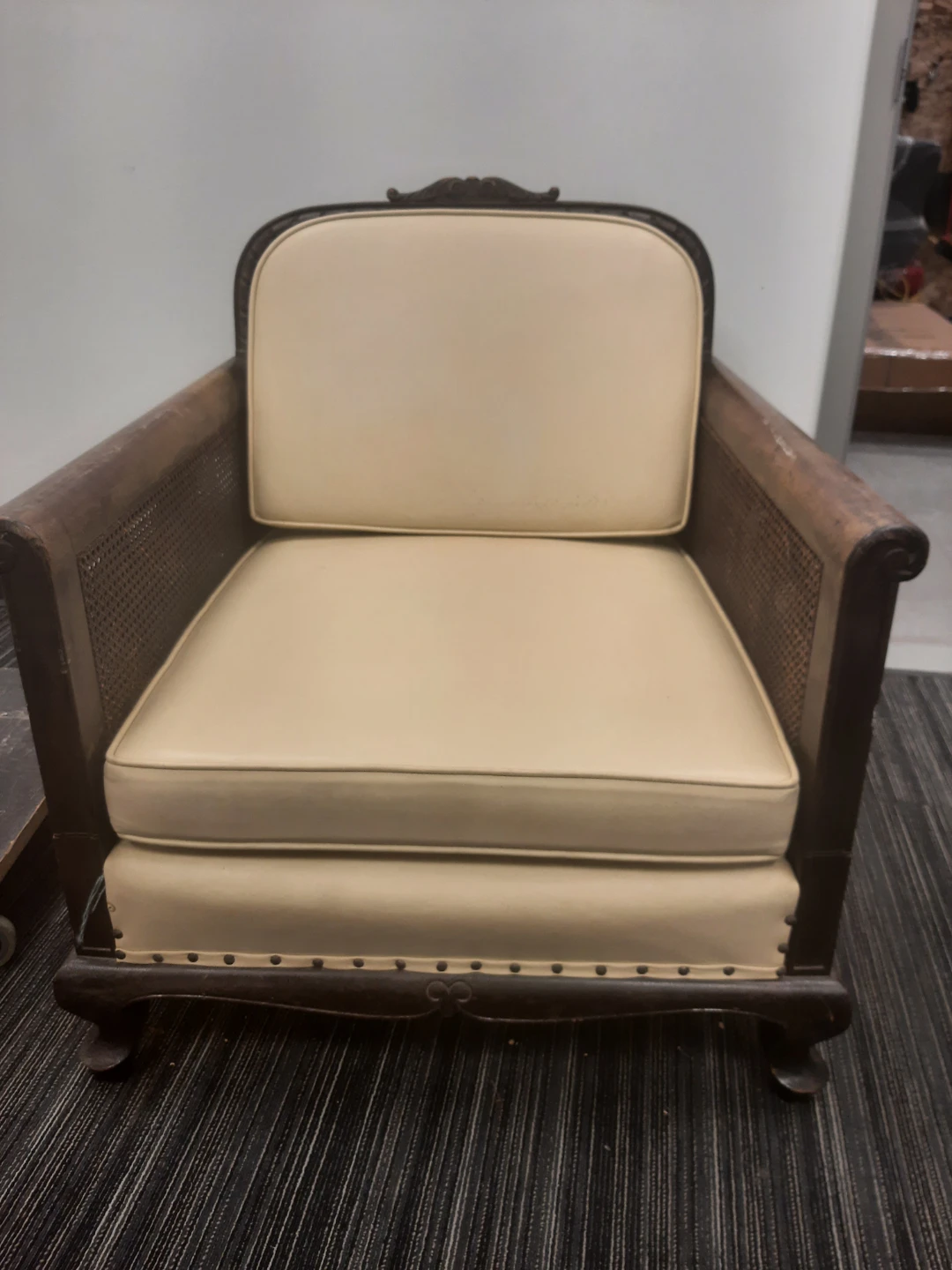 Vintage Cane Armchair with Cream Upholstery - photo 3