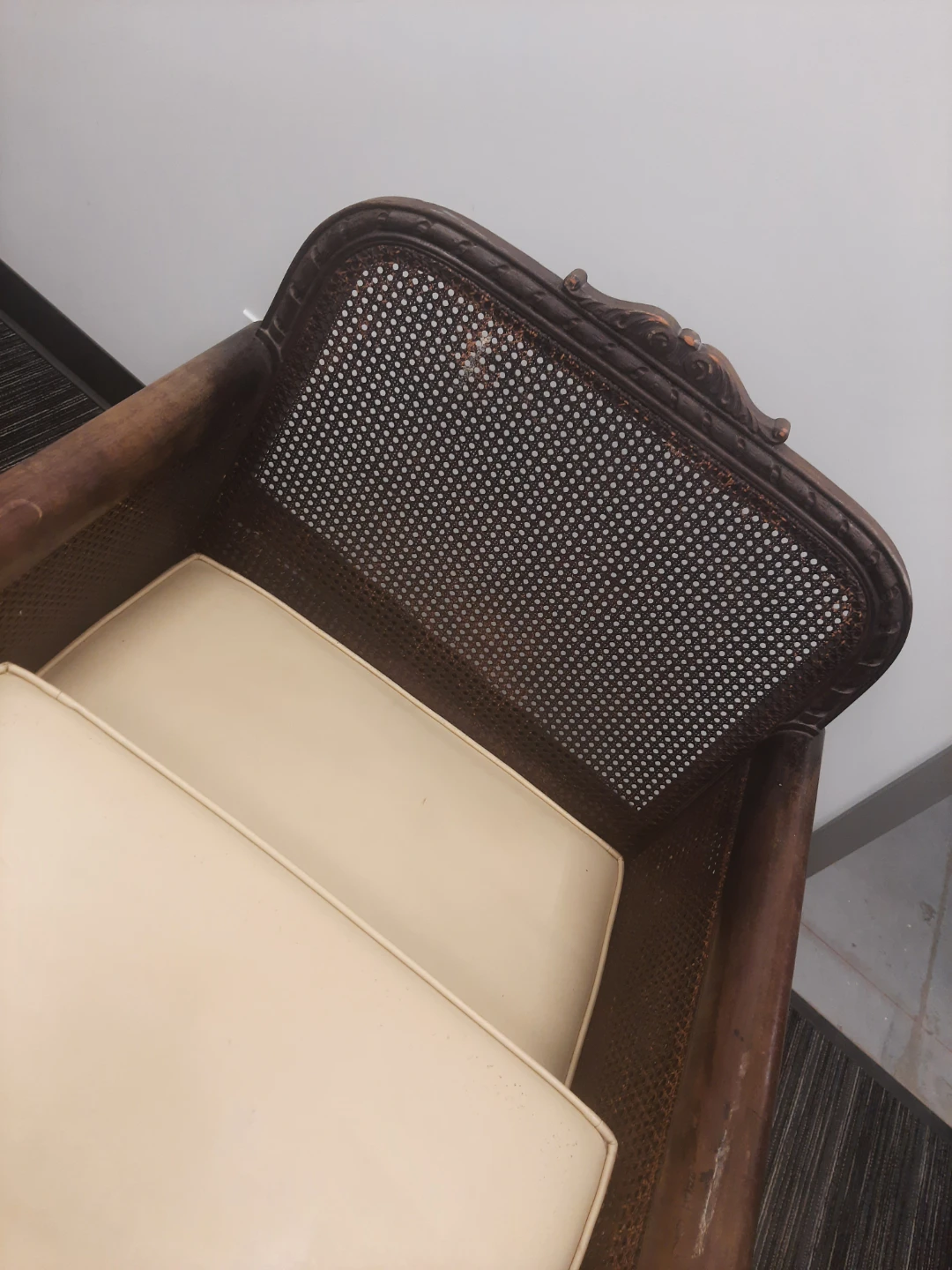Vintage Cane Armchair with Cream Upholstery - photo 4