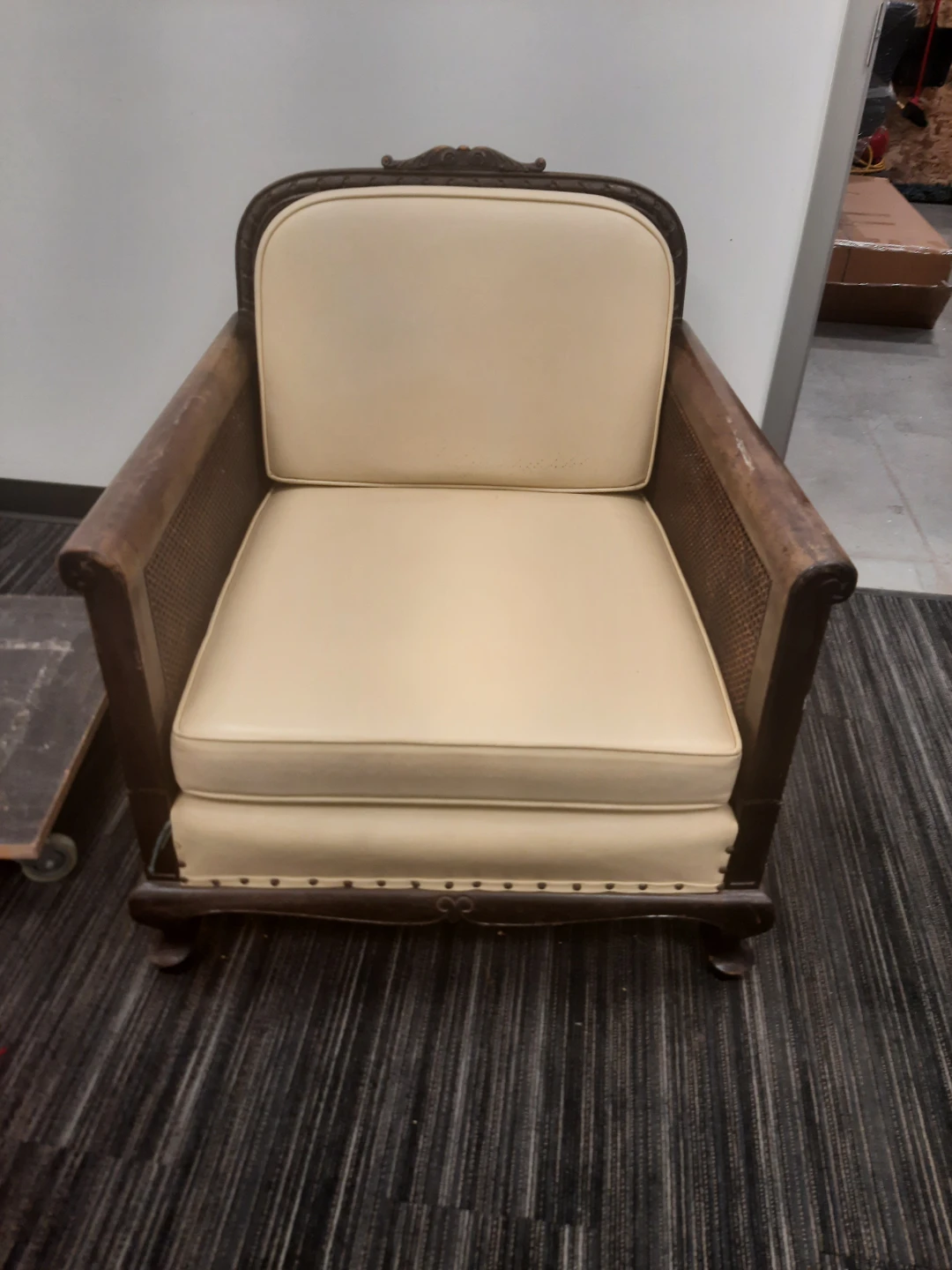 Vintage Cane Armchair with Cream Upholstery - photo 5