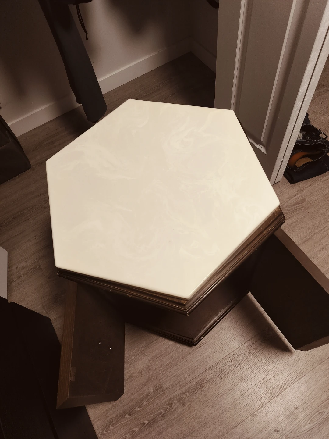 Vintage Hexagonal Side Table with Storage - photo 3