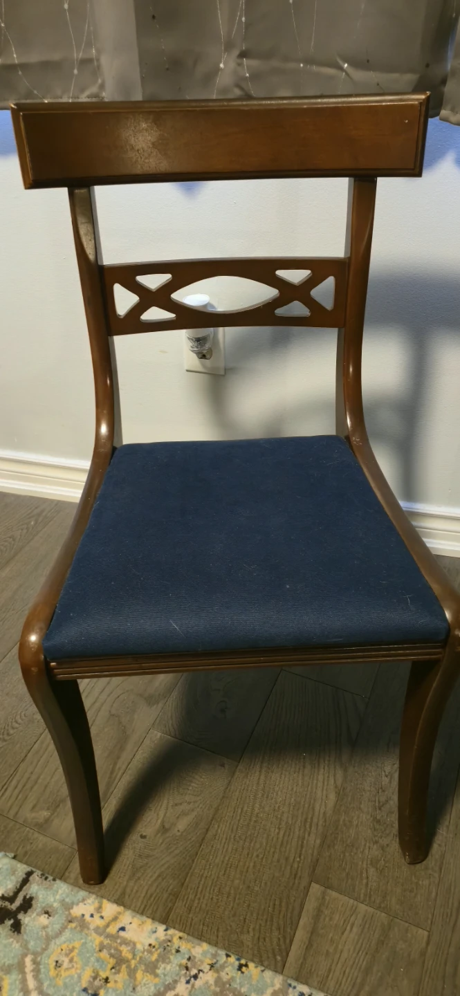 4  Wooden Dining Chair with Blue Upholstery