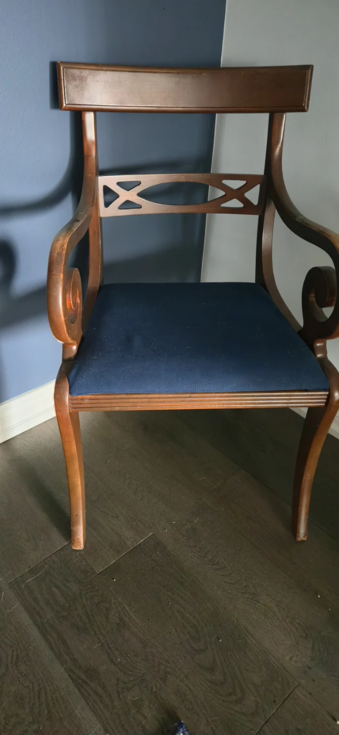 4  Wooden Dining Chair with Blue Upholstery - photo 2