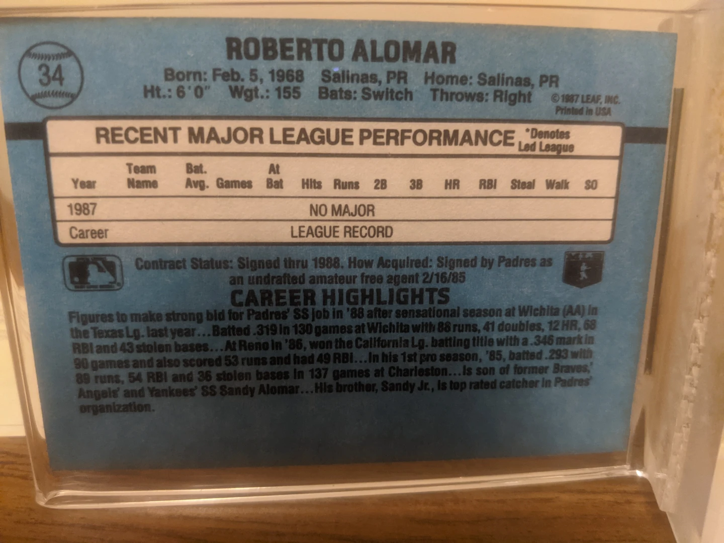 Roberto Alomar rookie card signed - photo 5
