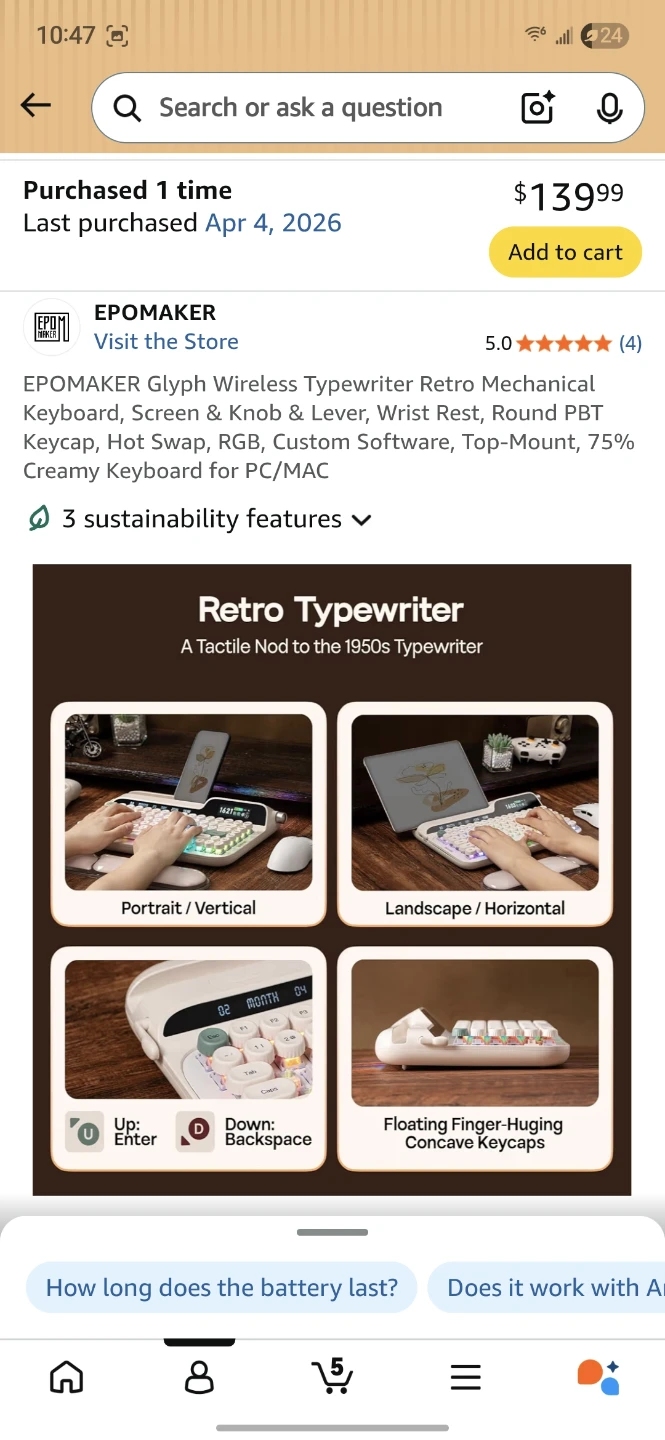 EPOMAKER Glyph Wireless Typewriter Retro Mechanical Keyboard - photo 3