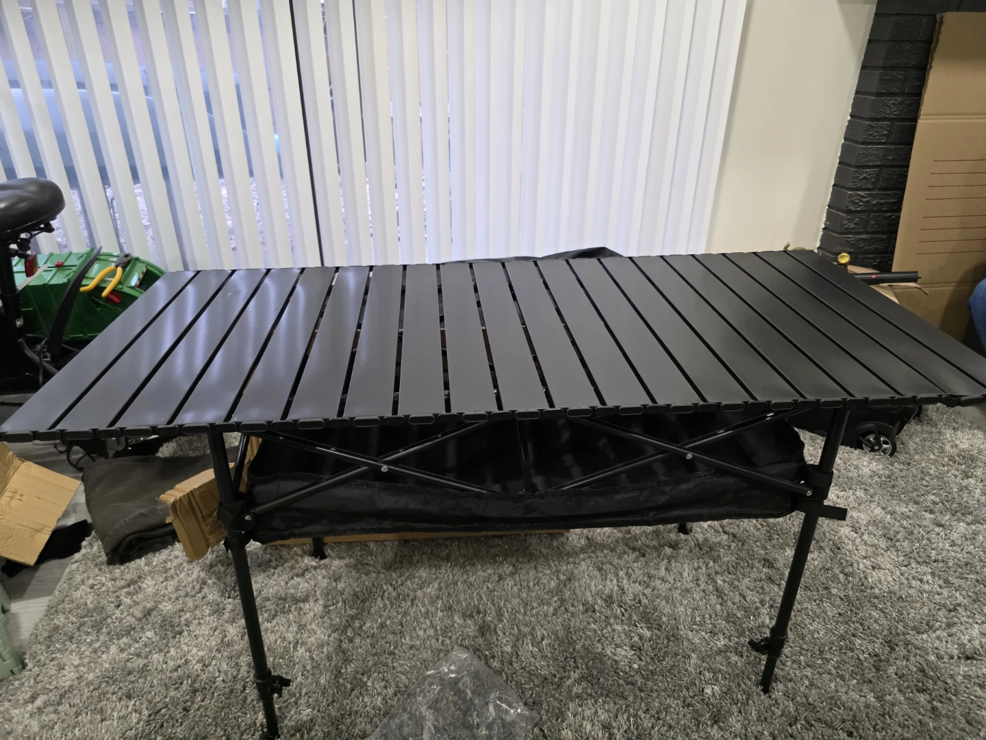 Black Folding Camping Table with Storage Net