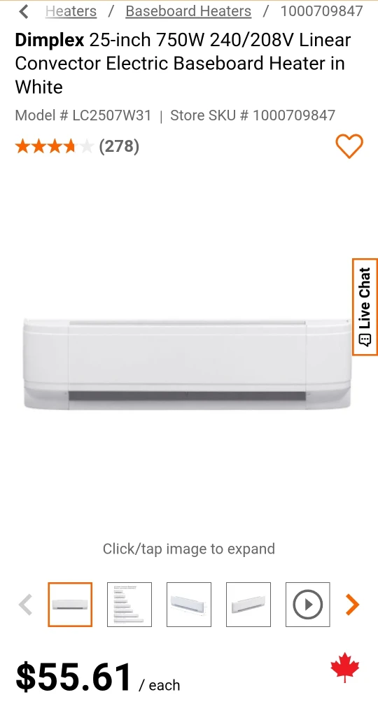 Two (2) Dimplex 25-inch 750W Linear Convector Baseboard Heater