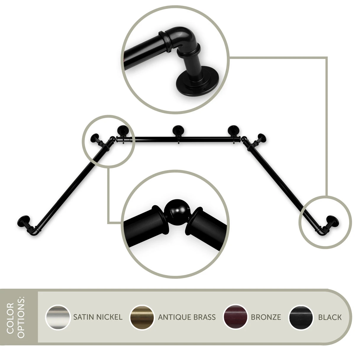 Black Bay Window Curtain Rod Set - photo 2