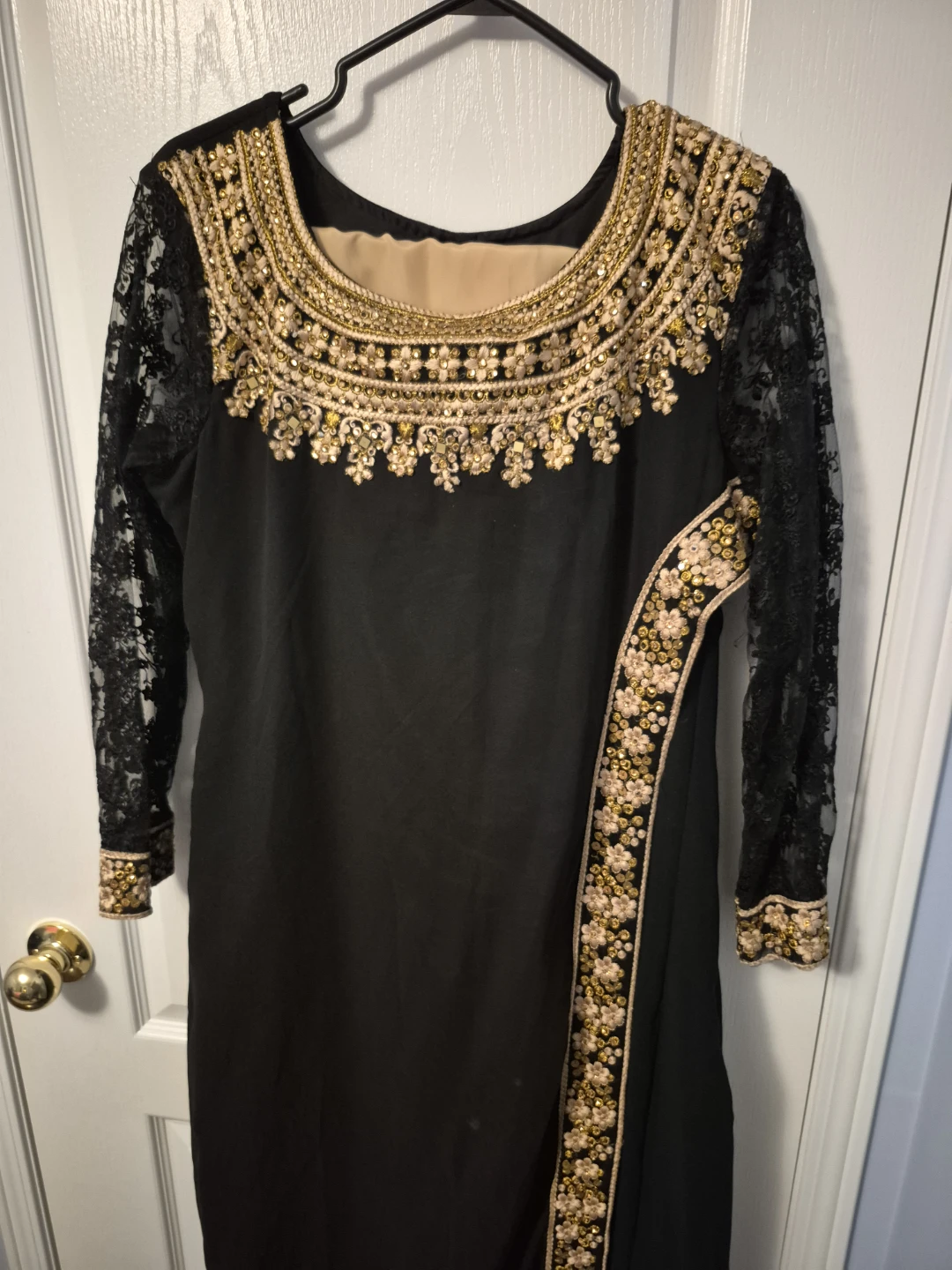 Black Embellished Kurti with Lace Sleeves