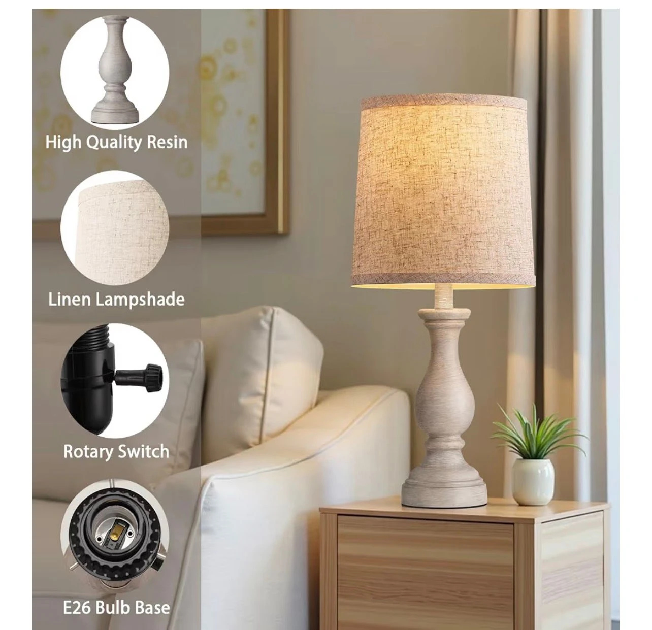 Rustic Table Lamp with Linen Shade - photo 3