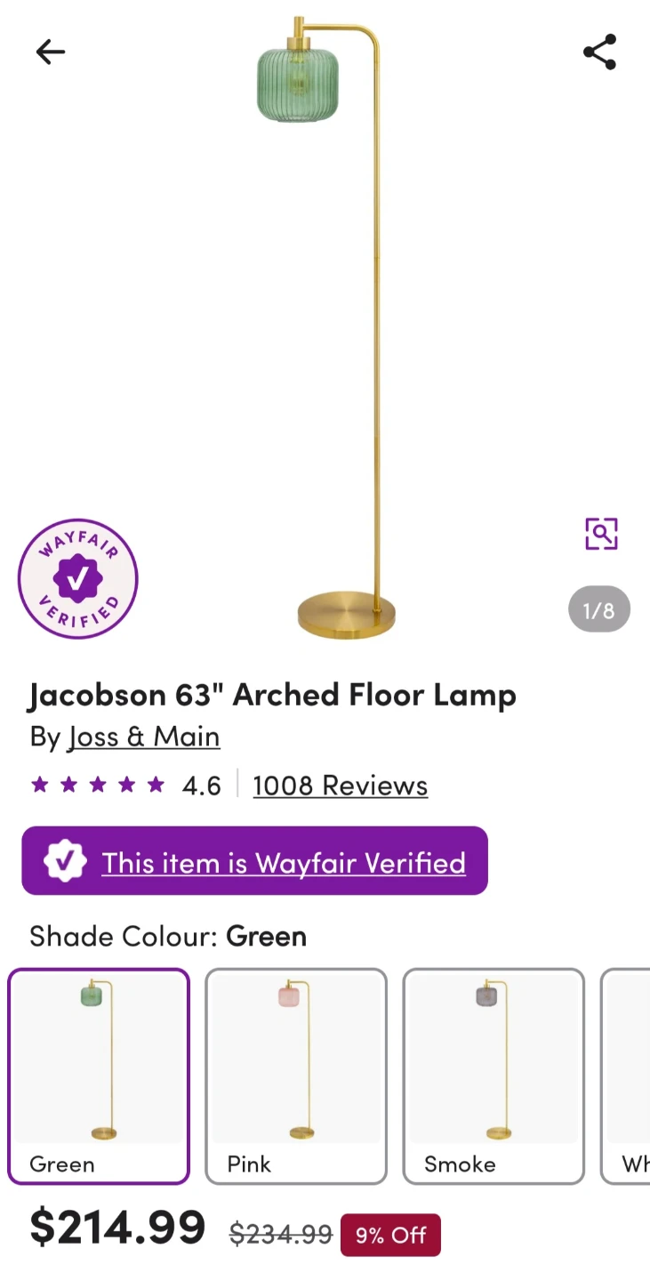 Joss & Main Jacobson 63" Arched Floor Lamp - Green - photo 2