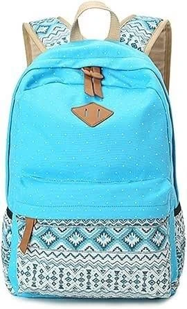 New>>Blue Backpack with White Polka Dots and Aztec Pattern - photo 3