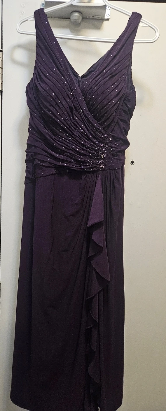 Purple Beaded Ruched Gown size 8