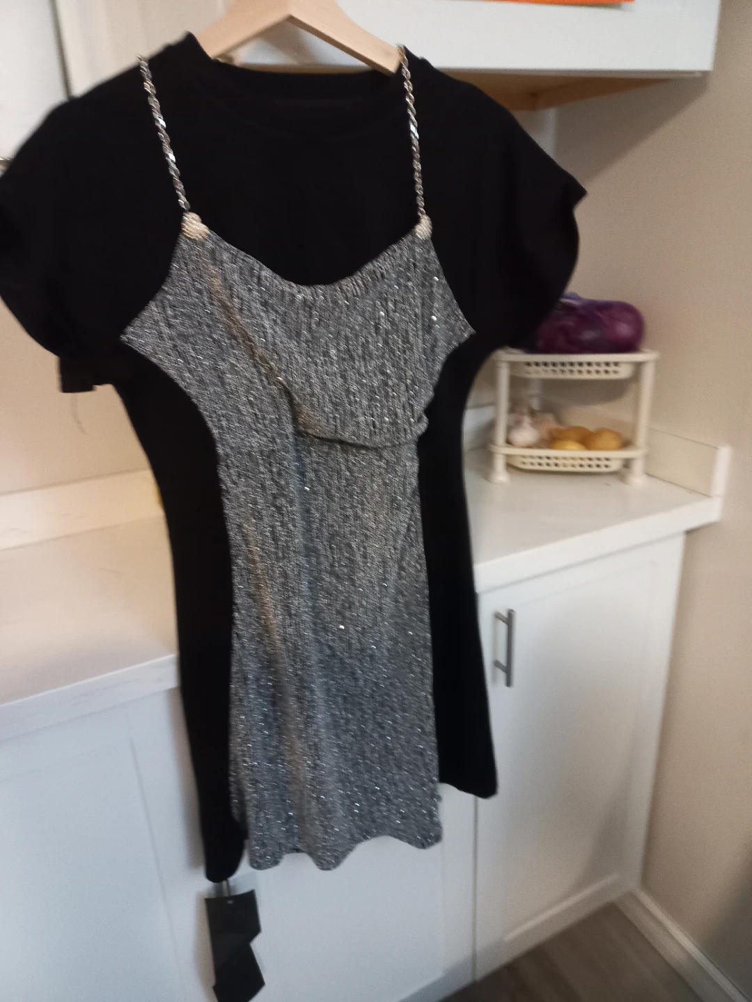 Black T-shirt dress with silver sequined overlay - photo 5