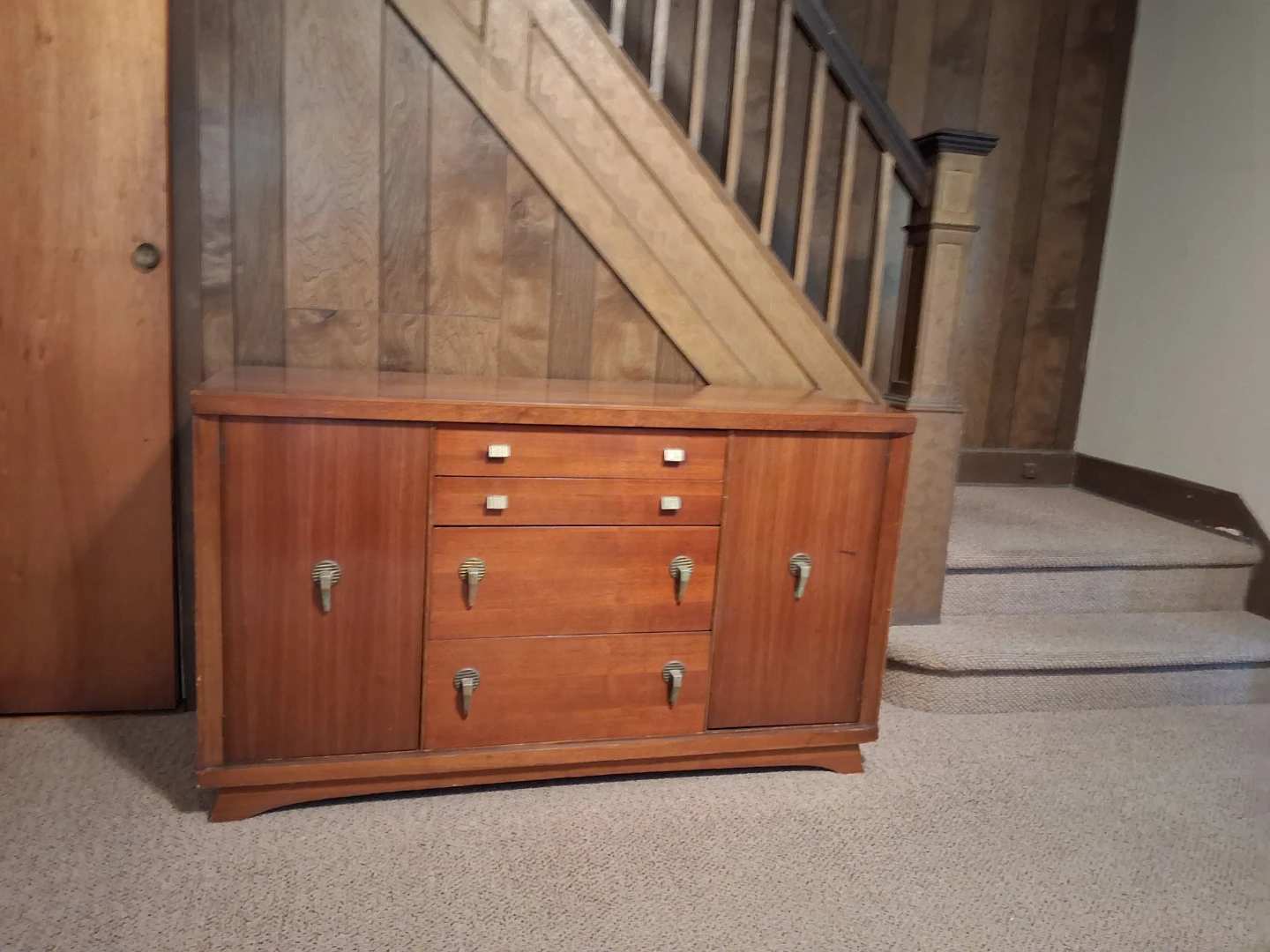 Vintage Wooden Sideboard with Drawers and Doors