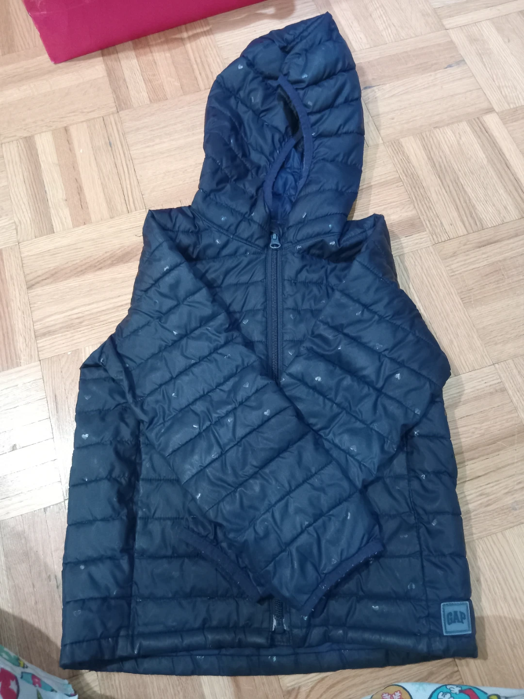 Gap Quilted Puffer Jacket with Hood Navy Blue Hearts