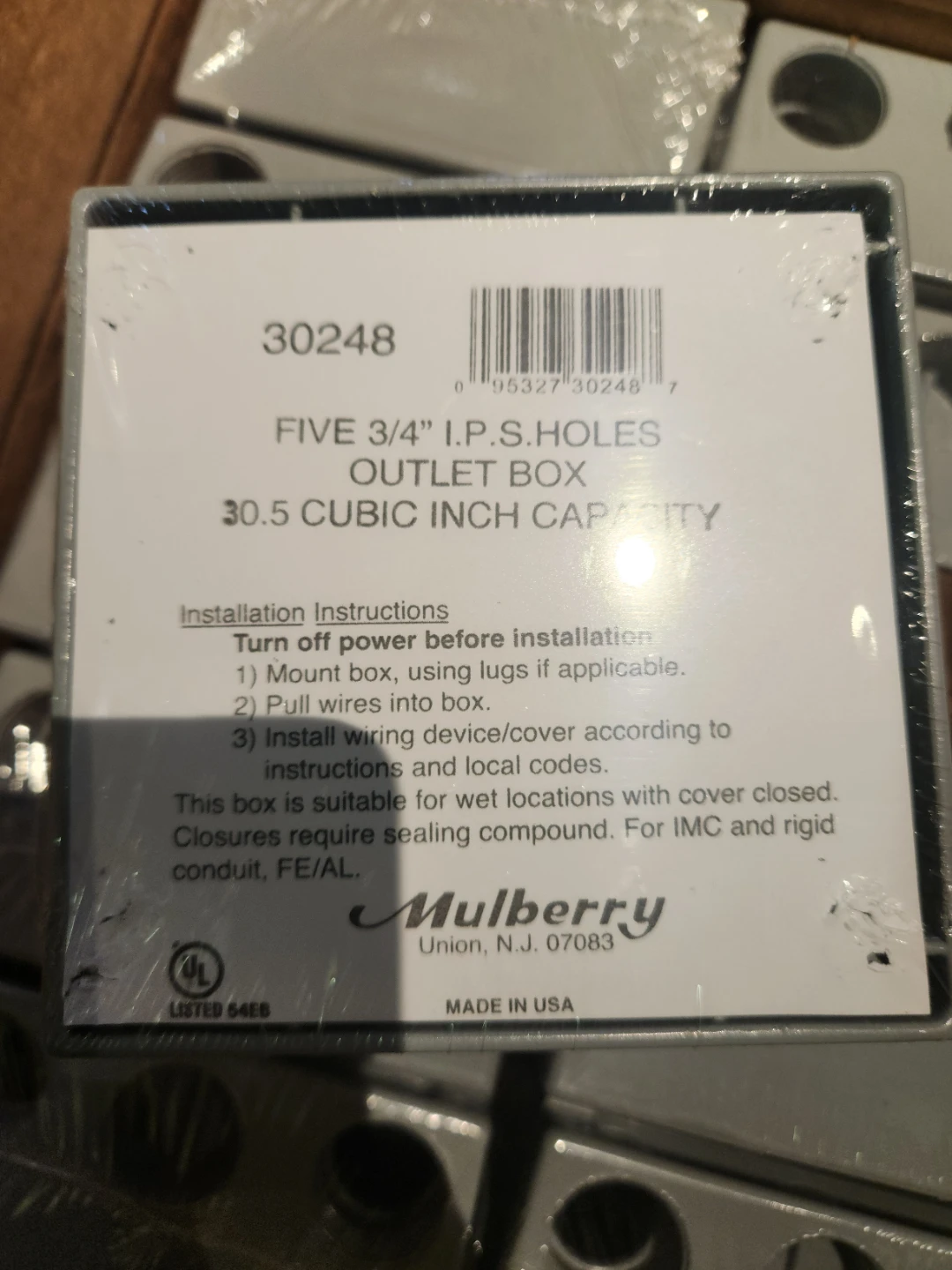 Mulberry 30248 Five 3/4" I.P.S. Holes Outlet Boxes (10-Pack) - photo 2