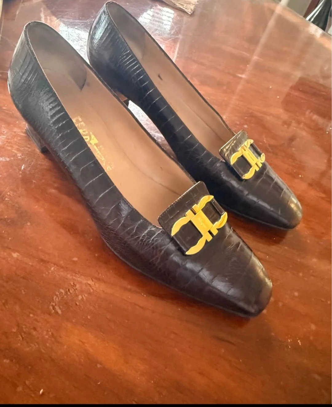 Salvatore Ferragamo Women's Brown Embossed Leather Loafers - photo 2