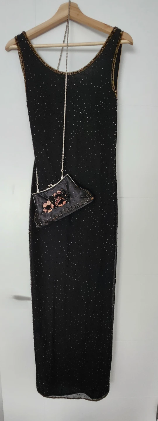 J Michaels Collection Black Beaded Silk Dress Size 8