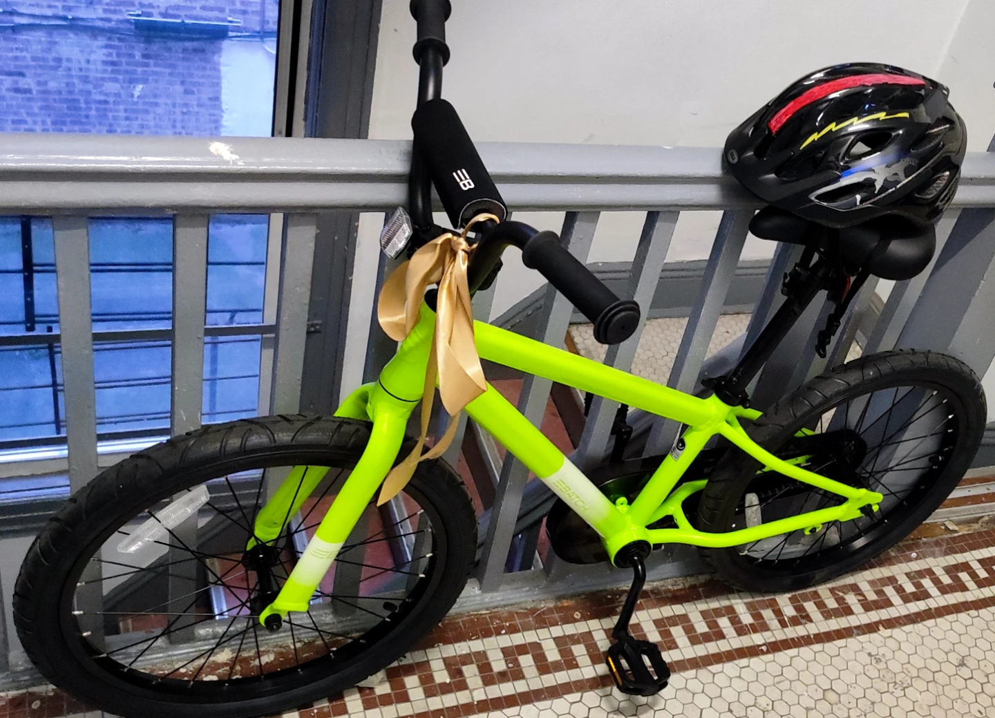 Neon Green BMX Bike with Helmet