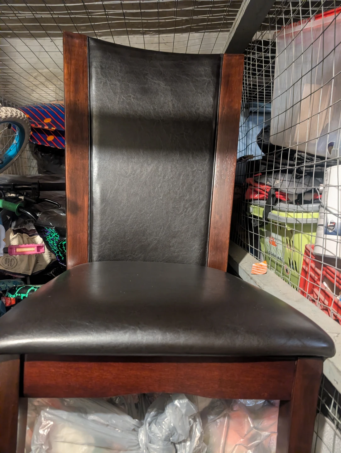 Dining Chair with Dark Wood Frame and Black Faux Leather Seat