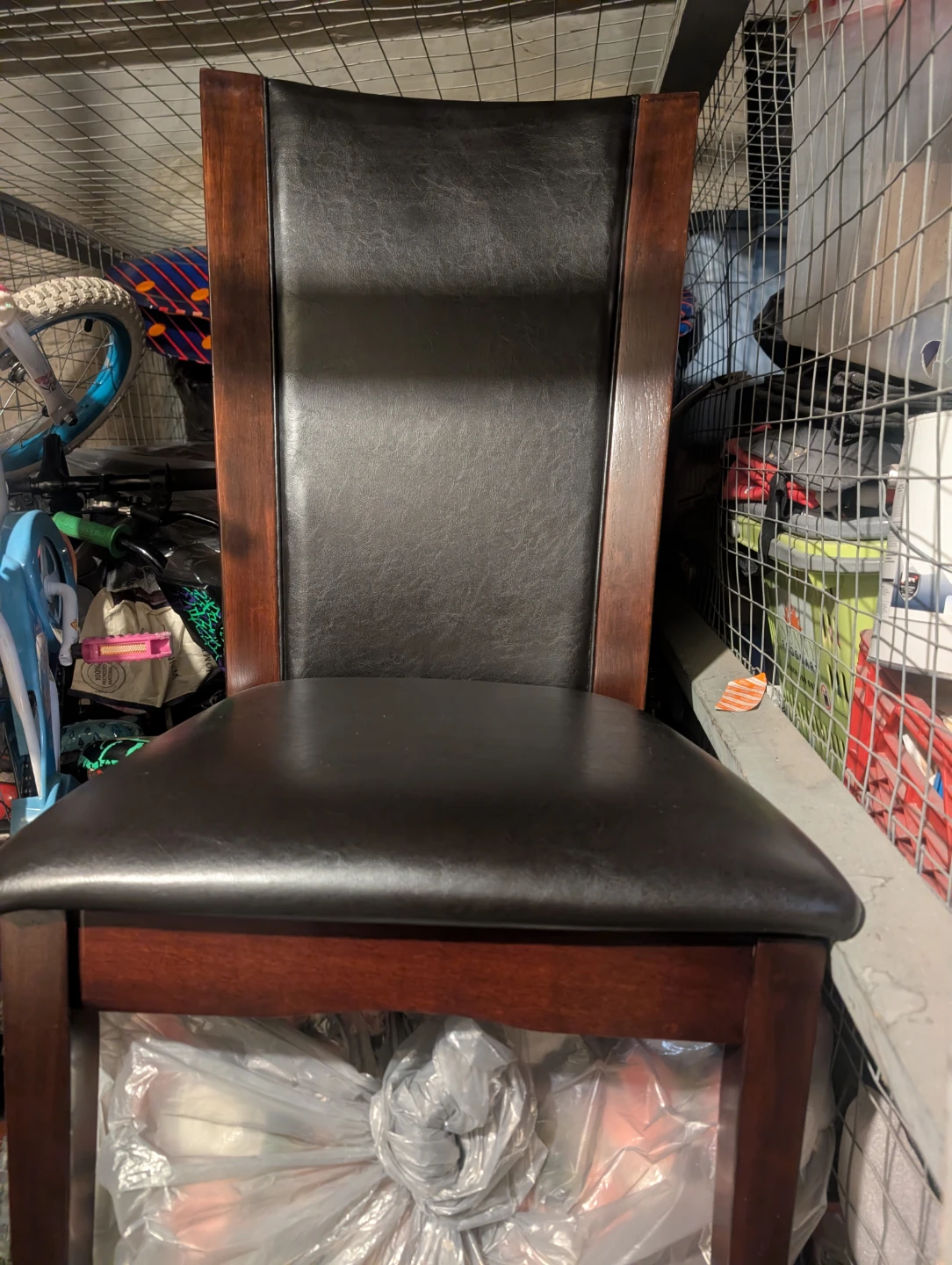 Dining Chair with Dark Wood Frame and Black Faux Leather Seat - photo 3