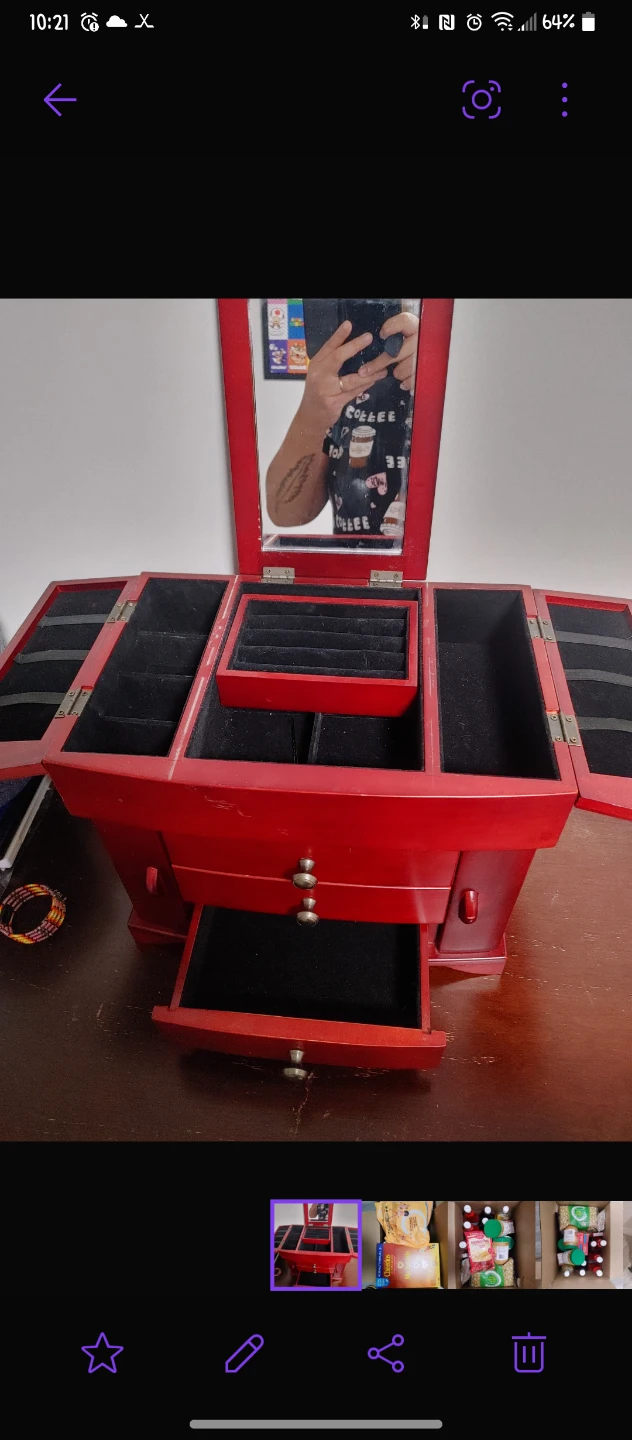 Red Wooden Jewelry Box with Mirror