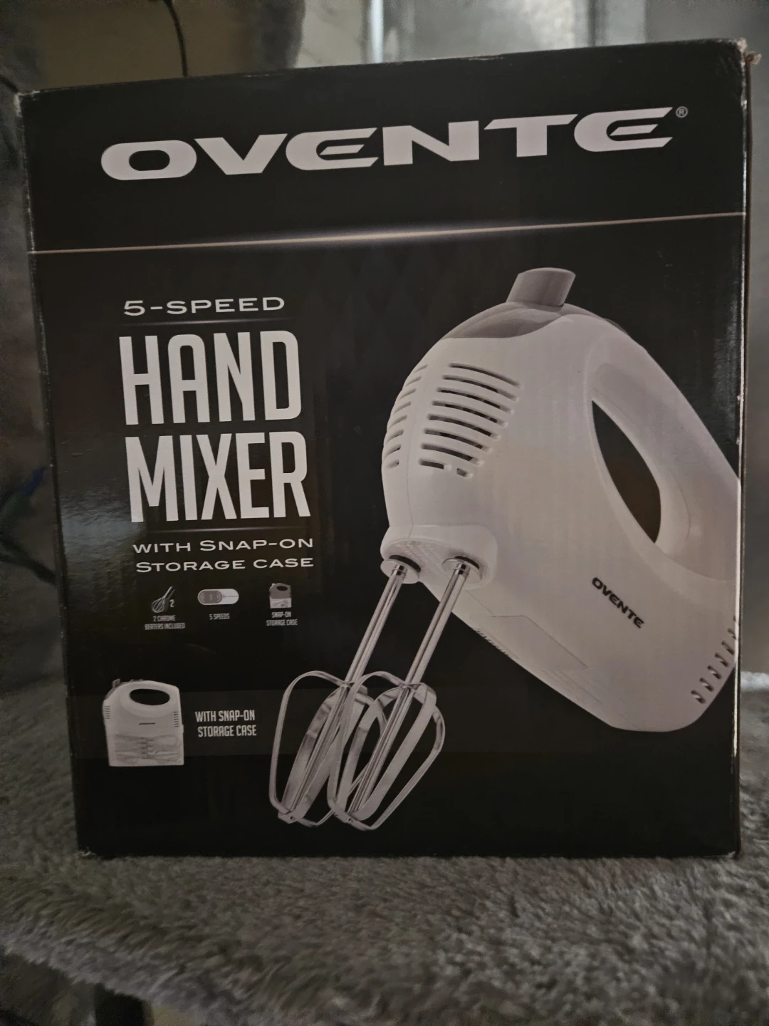 Ovente 5-Speed Hand Mixer with Snap-On Storage Case