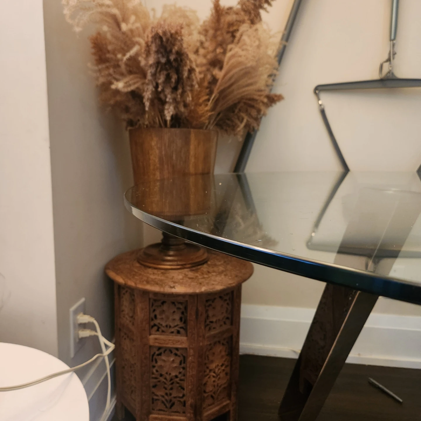 Vintage Carved Wood Side Table and Wooden flowerpot - photo 3
