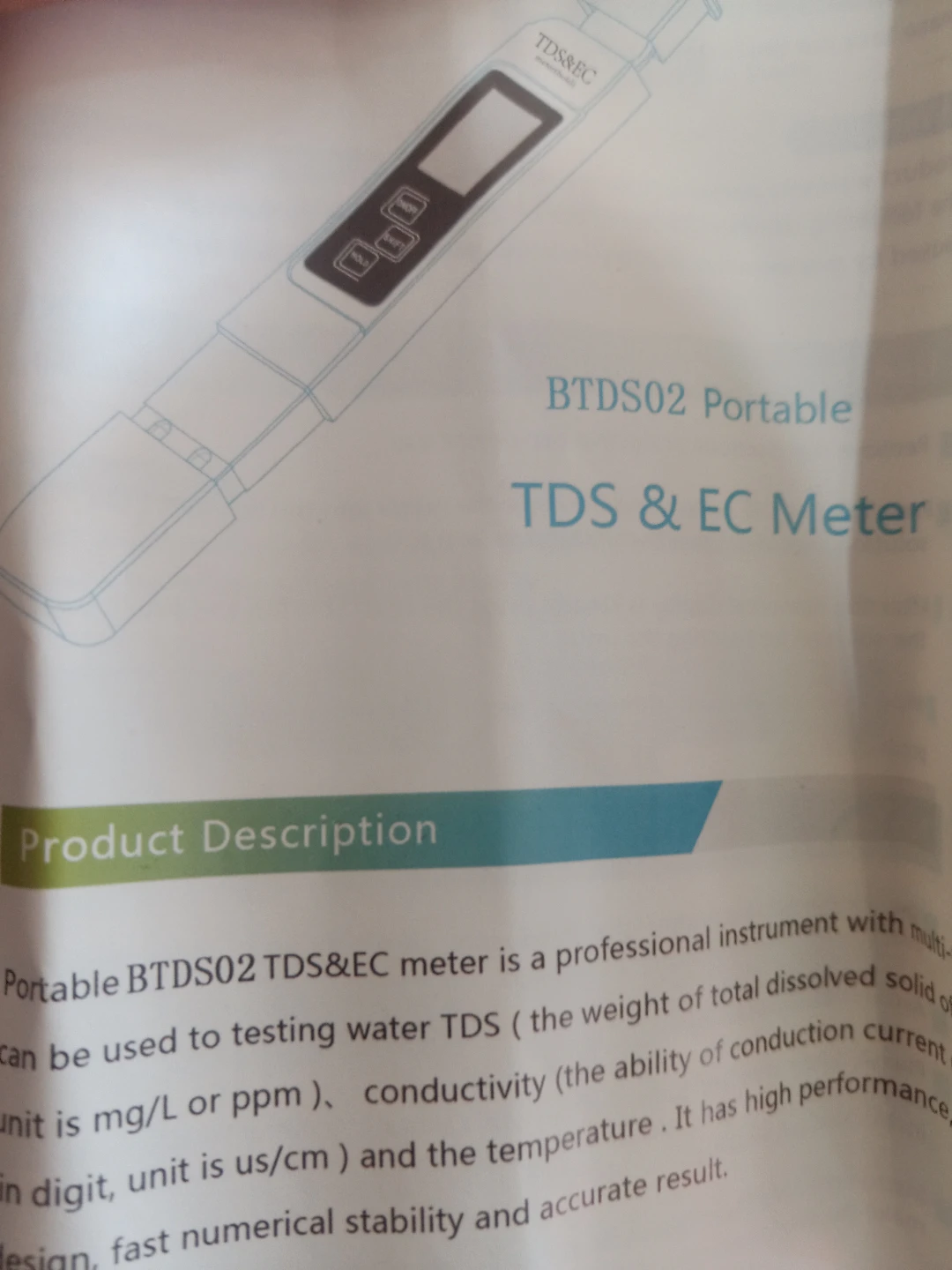 BTDS02 Portable TDS & EC Meter - photo 2