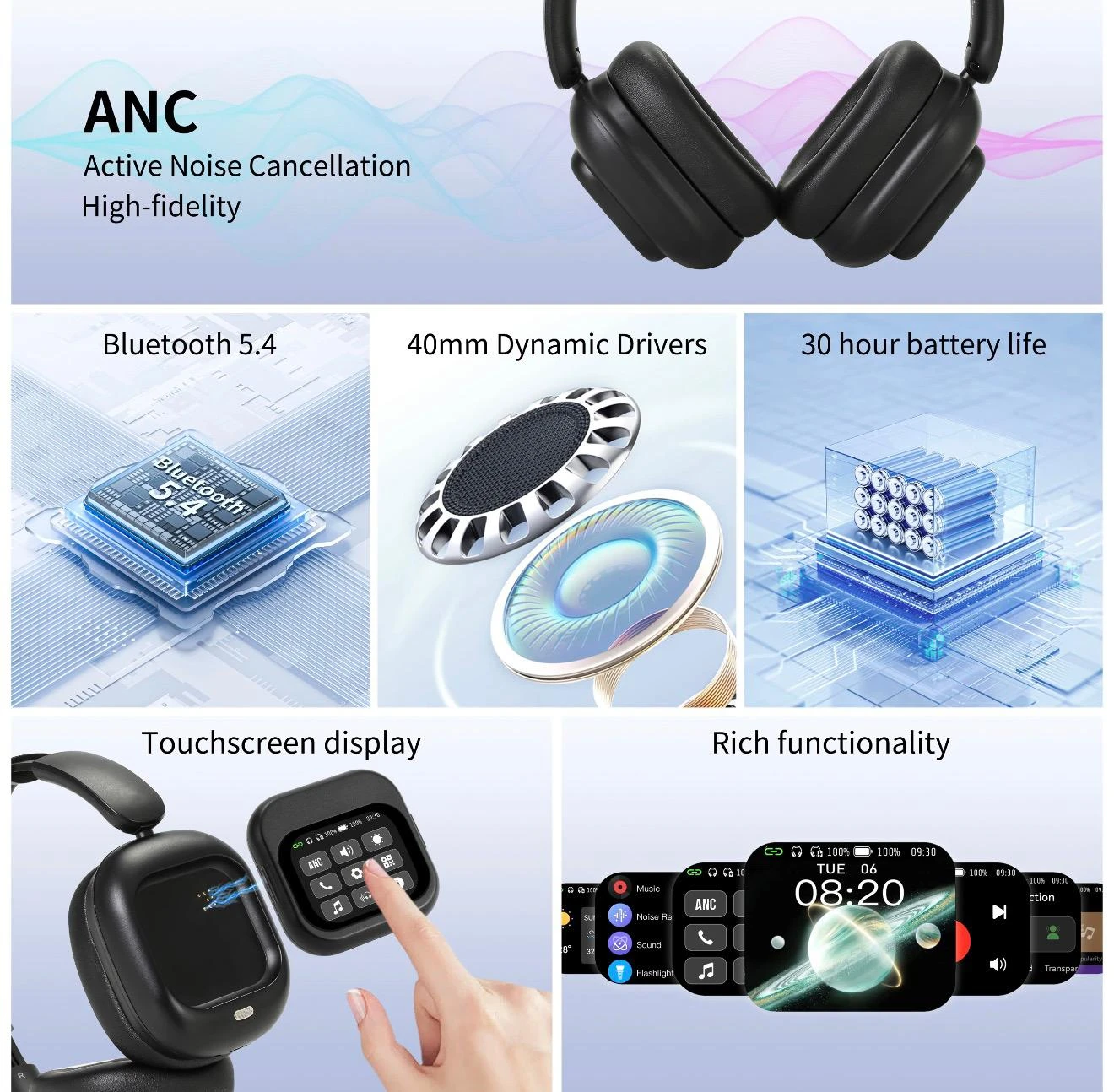 Black Wireless Headphones with Active Noise Cancellation - photo 5